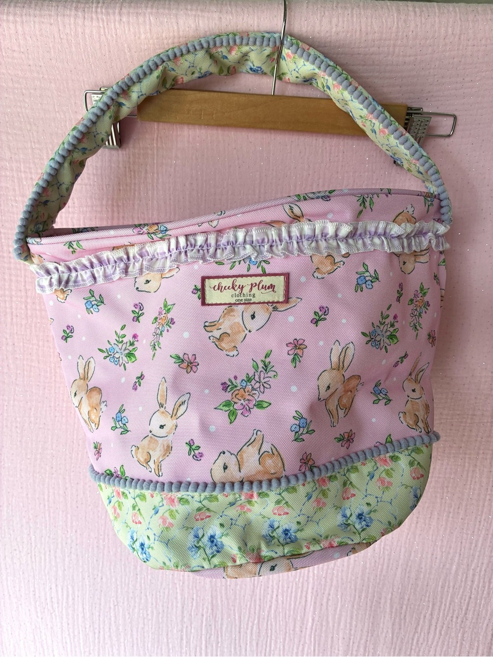 Cheeky Plum Pink Bunny Floral Easter Basket Bucket